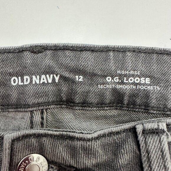 Old Navy High Rise OG Loose Distressed Button Fly Raw Hem Women size 12 Gray Jea - Picture 3 of 5